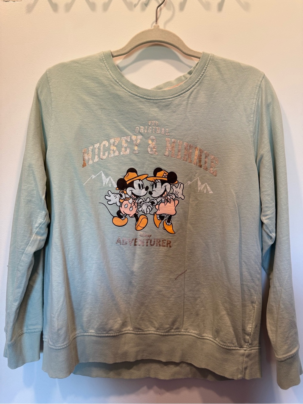 Disney Light Mint Green Mickey & Minnie Adventurer Crewneck Sweatshirt
